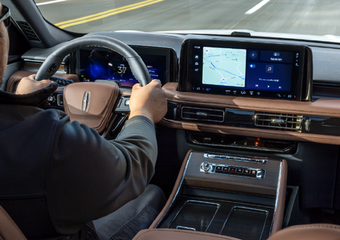 A person is driving a 2025 Lincoln Aviator® SUV from inside the cabin. | Joe Rizza Lincoln of Orland Park in Orland Park IL