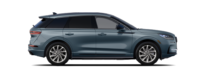 The passenger side of a 2025 Lincoln Corsair® Grand Touring SUV in the Whisper Blue extra-cost exteror paint option is shown.